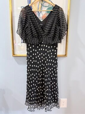 Adrianna Papell Silk Polka Dot Flutter Sleeve Dress